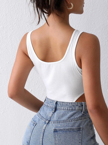 Solid Ribbed Knit High Cut Tank Bodysuit
