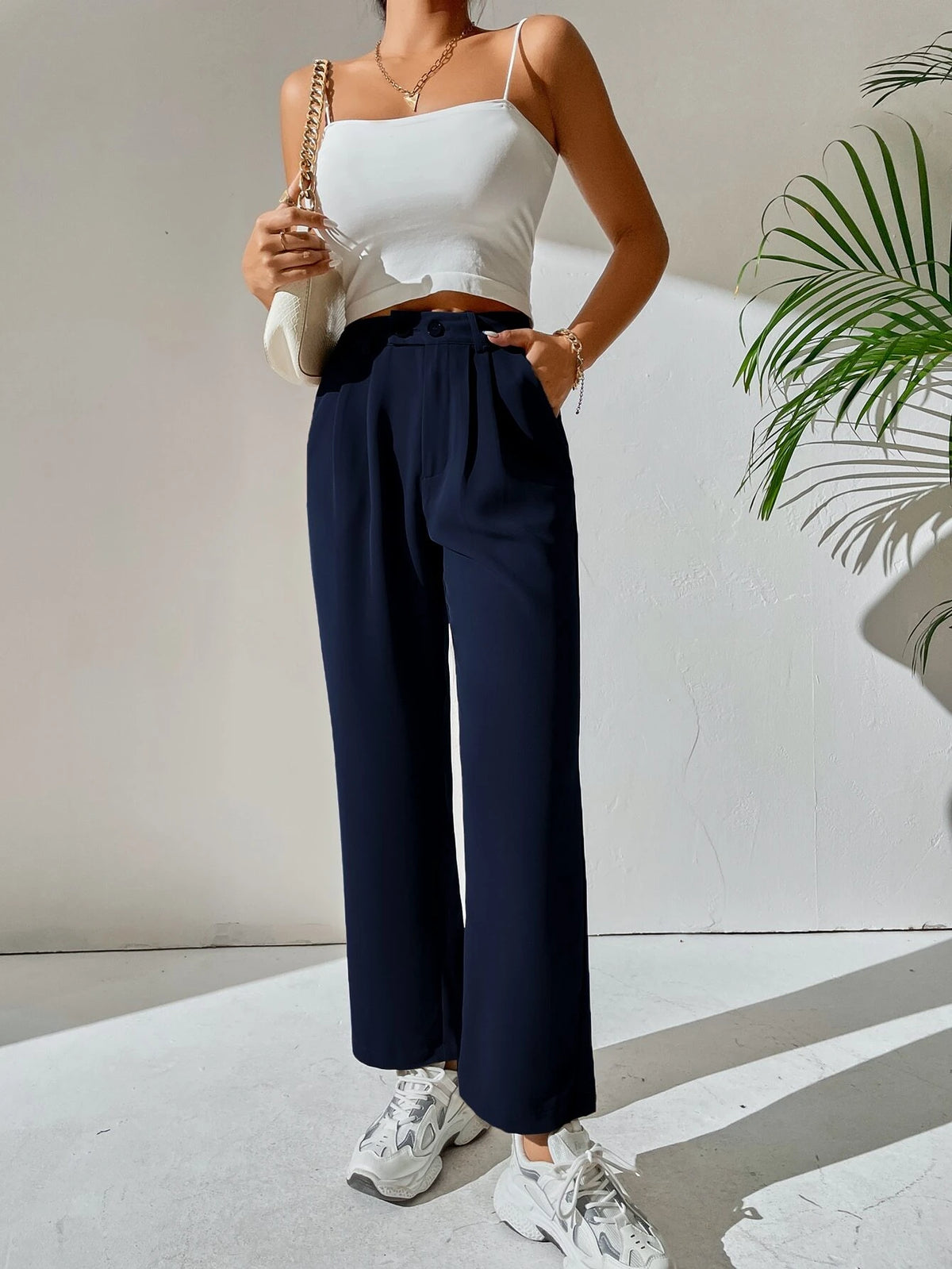 High Waist Pocket Detail Pants