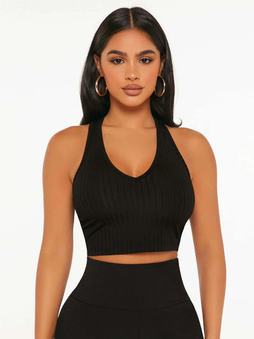 PETITE Ribbed Knit Backless Crop Tank Top