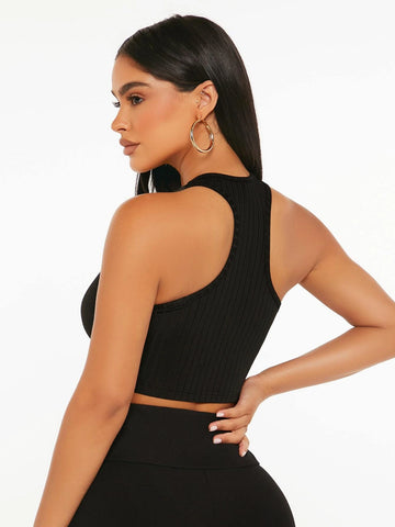 PETITE Ribbed Knit Backless Crop Tank Top