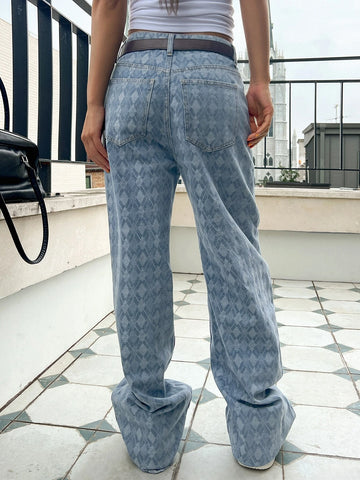 DAZY Argyle Pattern Wide Leg Jeans Without Belt