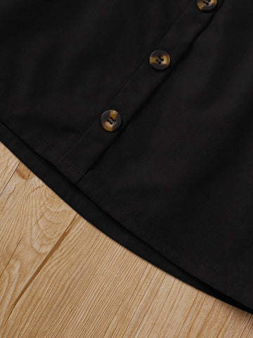 Girls Flounce Sleeve Shirred Hem Blouse & Fake Button Skirt