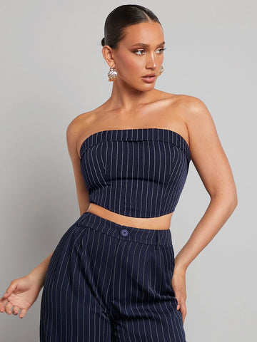 Striped Rib-knit Crop Tube Top