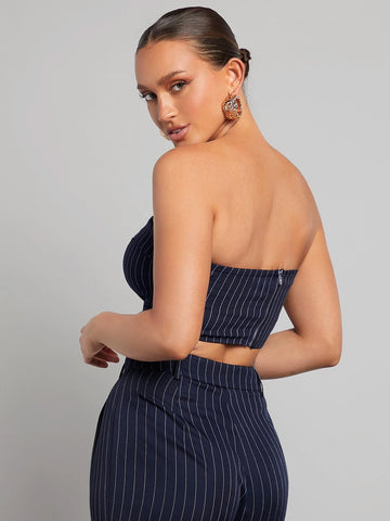 Striped Rib-knit Crop Tube Top