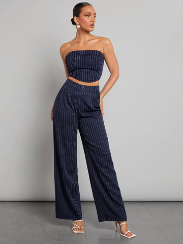 Striped Rib-knit Crop Tube Top