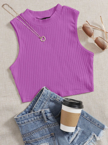 Solid Rib-knit Tank Top