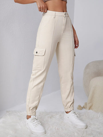Press Crease Flap Pocket Side Cargo Jeans