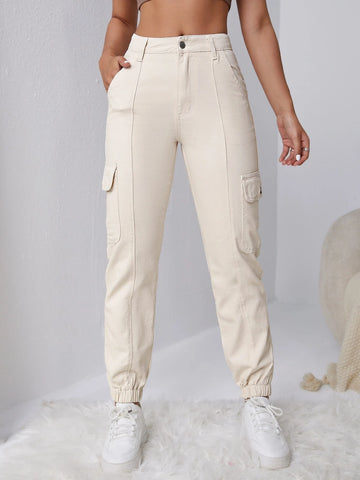 Press Crease Flap Pocket Side Cargo Jeans