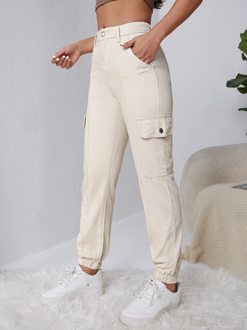 Press Crease Flap Pocket Side Cargo Jeans
