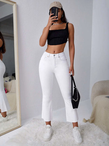 Frayed Hem Flare Leg Jeans