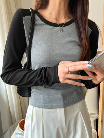 DAZY Two Tone Rib-knit Tee