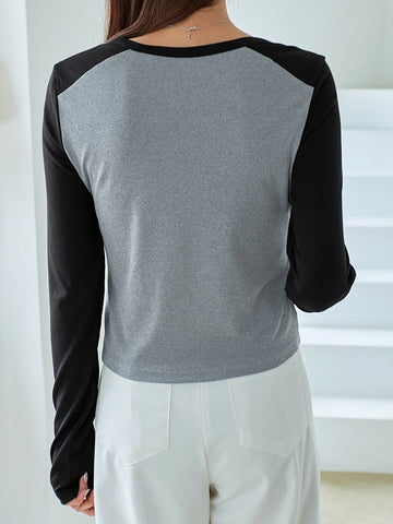 DAZY Two Tone Rib-knit Tee