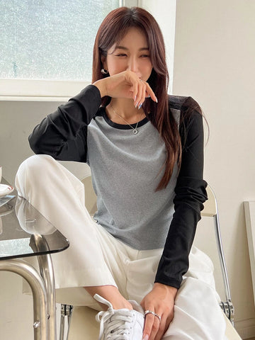 DAZY Two Tone Rib-knit Tee