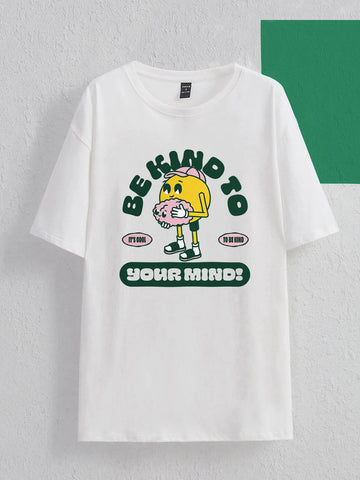 JORD.DESIGNS Slogan & Cartoon Graphic Drop Shoulder Tee