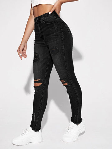 Ripped Detail Skinny Jeans