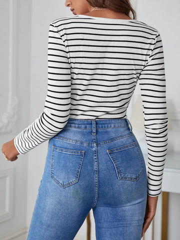 Striped Square Neck Tee Bodysuit