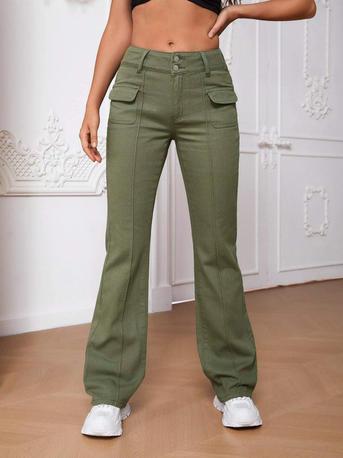 Tall Flap Pocket Seam Detail Flare Leg Jeans