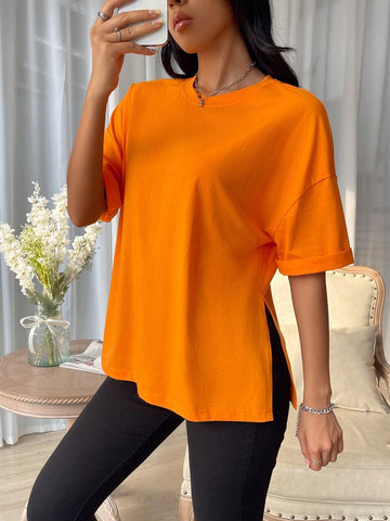 Drop Shoulder Split Hem Tee