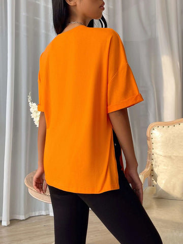 Drop Shoulder Split Hem Tee
