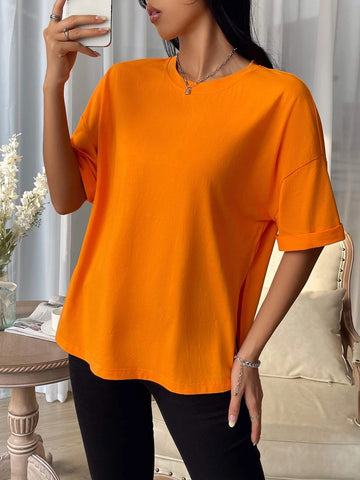 Drop Shoulder Split Hem Tee
