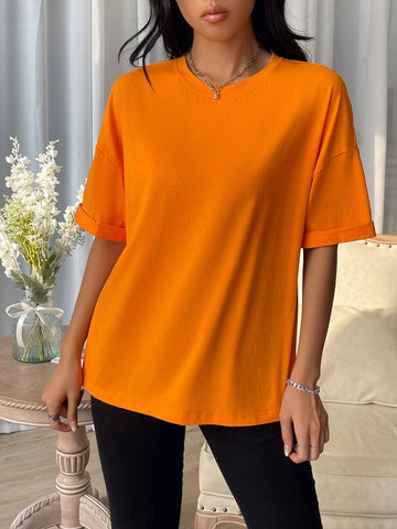 Drop Shoulder Split Hem Tee