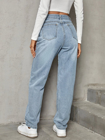 Asymmetrical Waist Straight Leg Jeans
