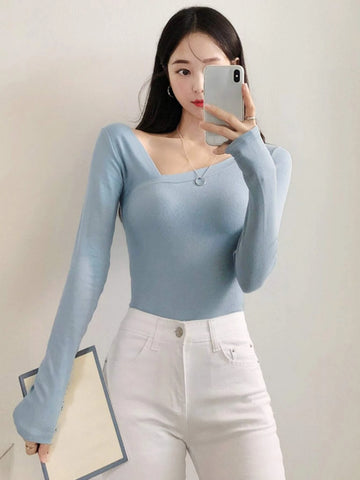 DAZY Solid Asymmetrical Neck Tee