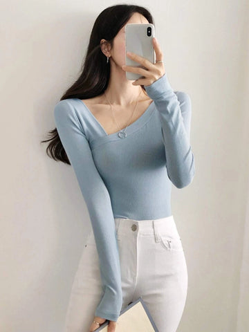 DAZY Solid Asymmetrical Neck Tee