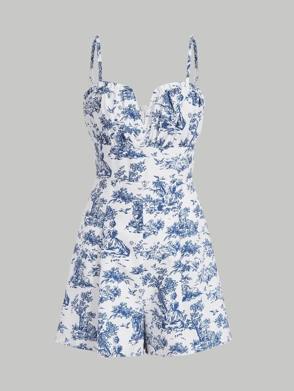 MOD Plant & Figure Graphic Frill Trim Cami Romper