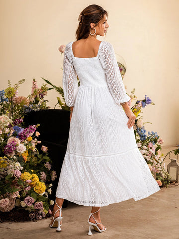 Simplee Sweetheart Neck Lantern Sleeve Split Ruffle Hem Dress