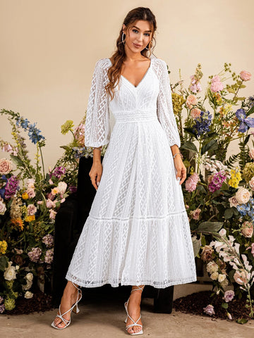Simplee Sweetheart Neck Lantern Sleeve Split Ruffle Hem Dress