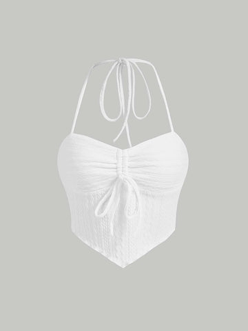 Solid Drawstring Halter Top