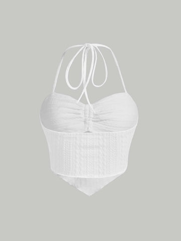 Solid Drawstring Halter Top