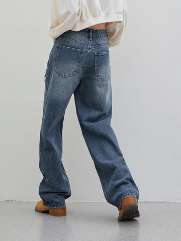 DAZY Cut Out Ripped Frayed Straight Leg Jeans