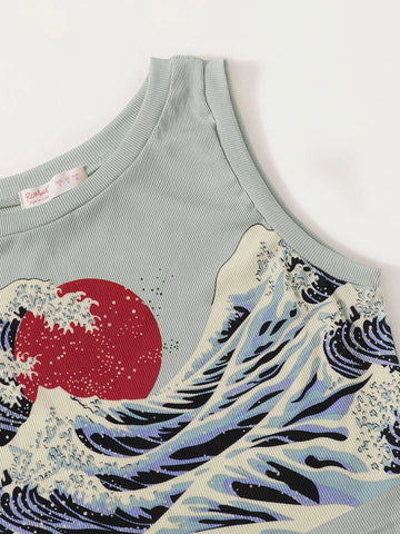 ROMWE Wave Graphic Ribbed Tank Top