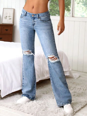 Ripped Bootcut Leg Jeans