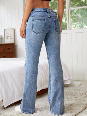 Ripped Bootcut Leg Jeans