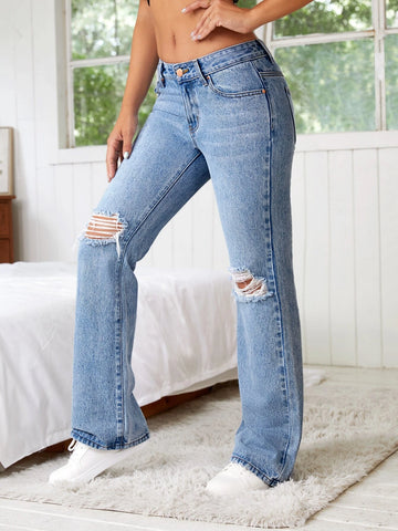 Ripped Bootcut Leg Jeans