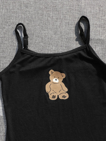 Girls Super Crop Hoodie & Bear Print Cami Dress
