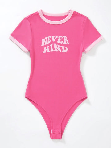 Slogan Graphic Contrast Trim Bodysuit