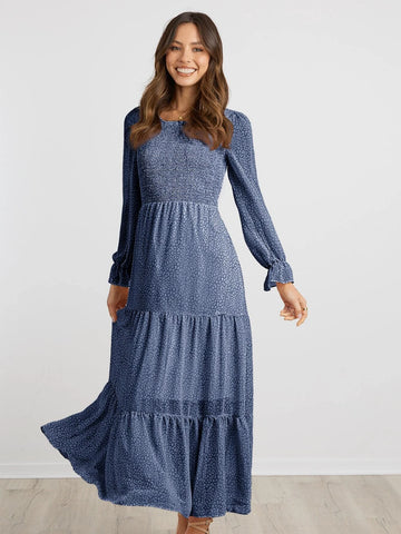 All Over Print Flounce Sleeve Dress