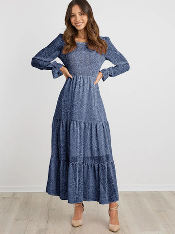 All Over Print Flounce Sleeve Dress