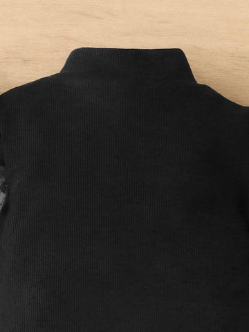 Baby Contrast Dobby Mesh Mock Neck Puff Sleeve Bodysuit