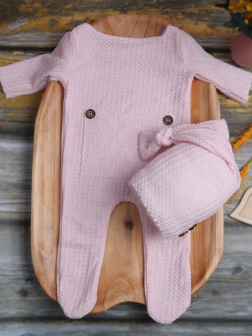 Newborn Waffle Knit Jumpsuit & Hat Photography Prop