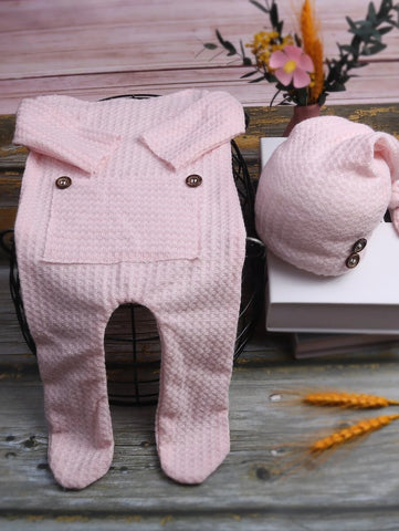 Newborn Waffle Knit Jumpsuit & Hat Photography Prop
