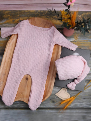 Newborn Waffle Knit Jumpsuit & Hat Photography Prop