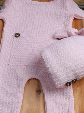 Newborn Waffle Knit Jumpsuit & Hat Photography Prop