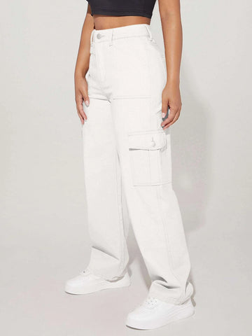 PETITE High Waist Flap Pocket Side Cargo Jeans