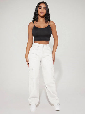 PETITE High Waist Flap Pocket Side Cargo Jeans
