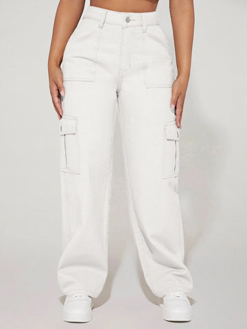 PETITE High Waist Flap Pocket Side Cargo Jeans